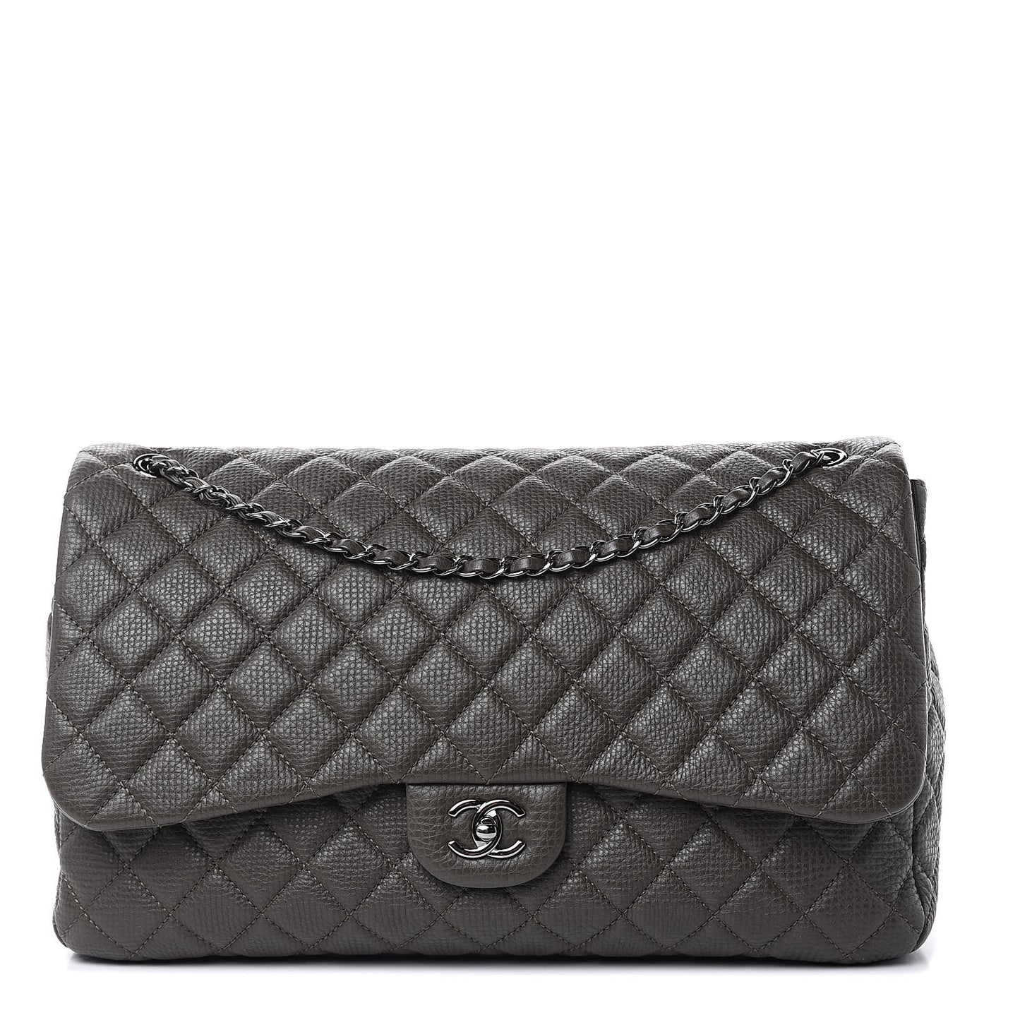 Calfskin Quilted Small XXL Travel Flap Bag Khaki