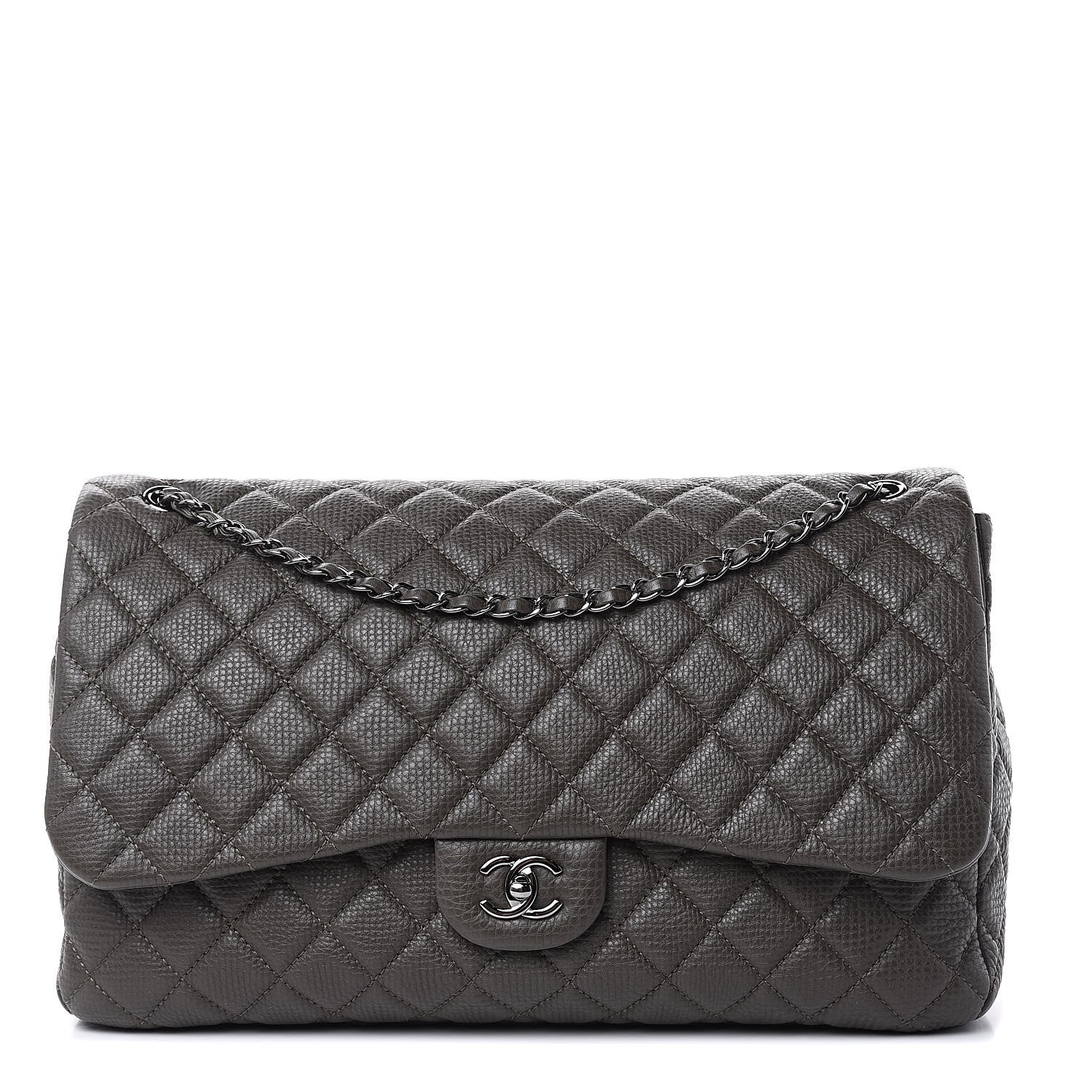 Chanel Calfskin Quilted Small XXL Travel Flap Bag Khaki 1 of 10