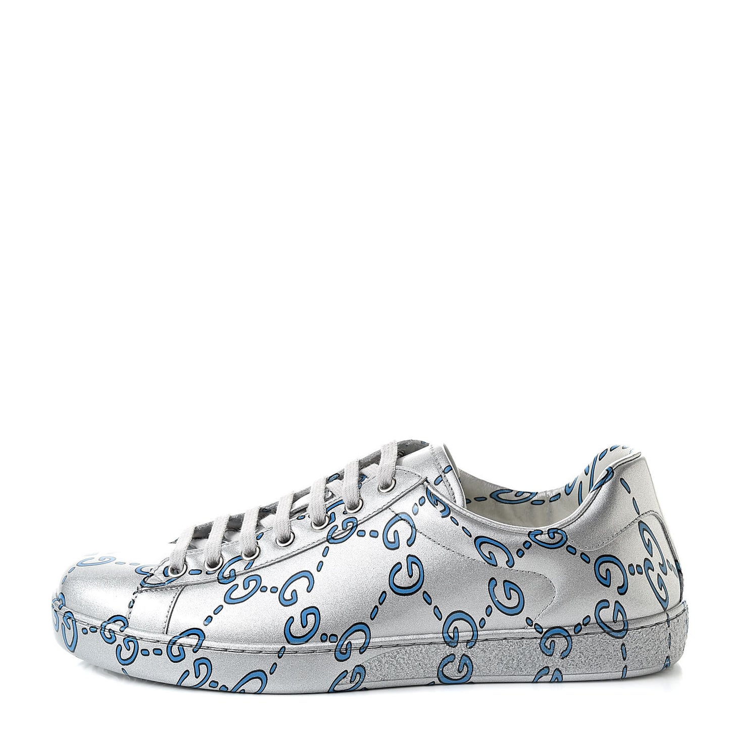 Miro Rubber Wax GucciGhost Print Mens New Ace Sneakers 8 Silver