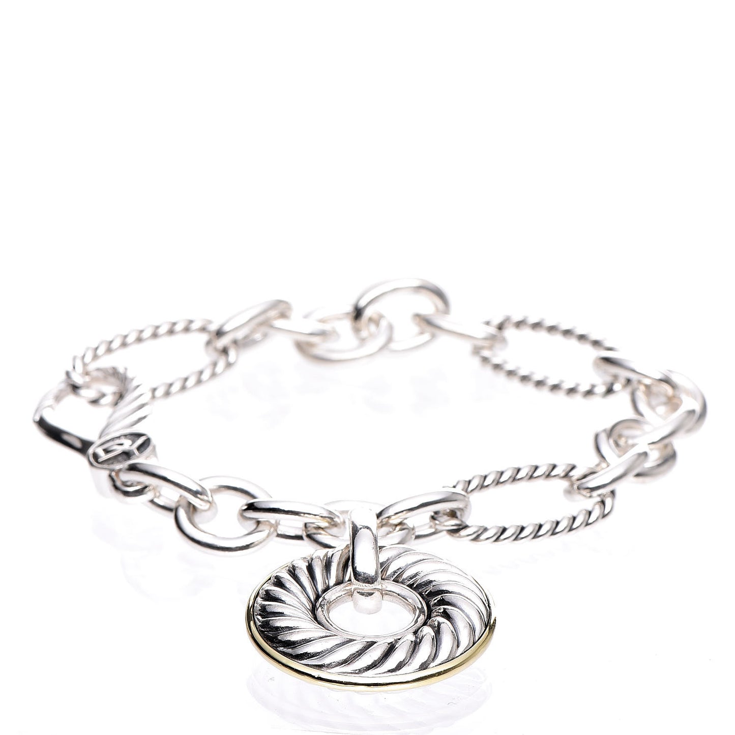 Sterling Silver 18K Yellow Gold Carved Cable Disc Bracelet