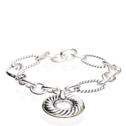 David Yurman Sterling Silver 18K Yellow Gold Carved Cable Disc Bracelet 1 of 7