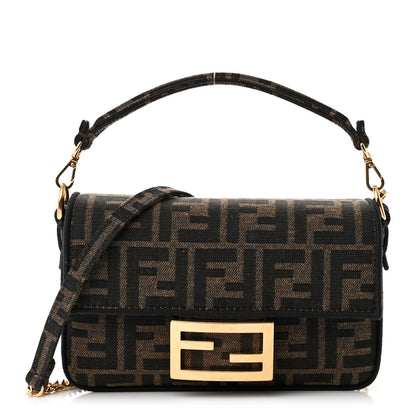 Fendi Fabric Jacquard FF 1974 Mini Baguette Tobacco Moro Black 1 of 12