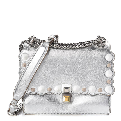 Fendi Vitello Catalan Mirror Scalloped Multi Studded Small Kan I Shoulder Bag Argento 1 of 10