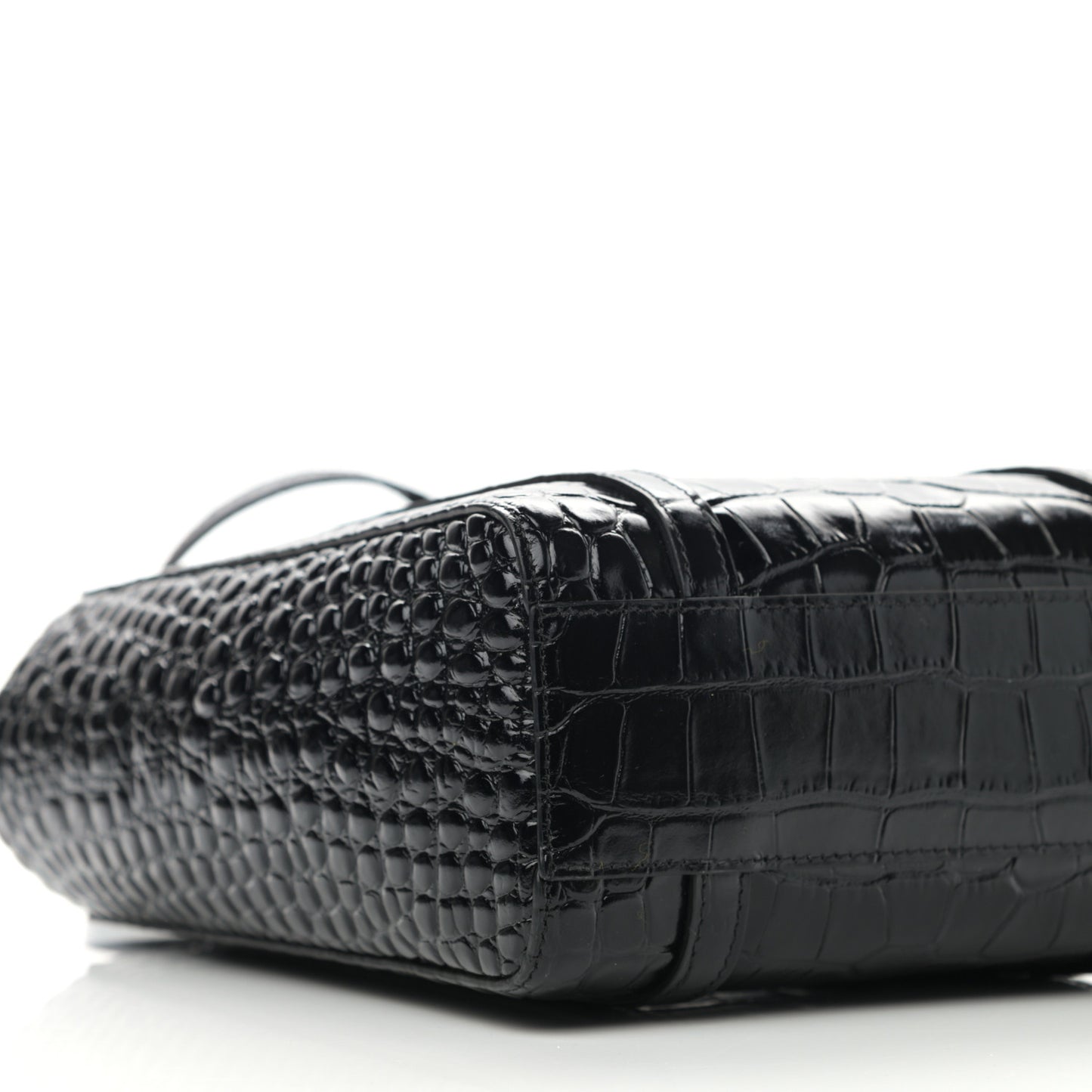 Shiny Calfskin Logo Crocodile Embossed XXS Everyday Tote Black