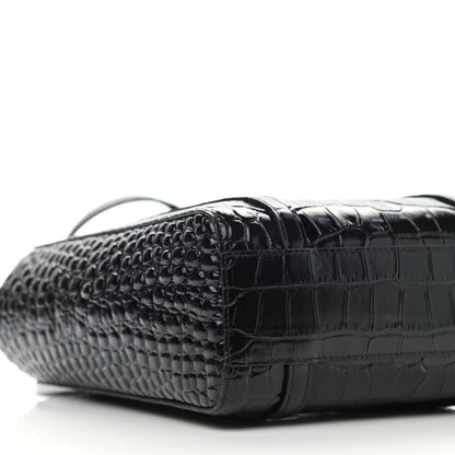 Balenciaga Shiny Calfskin Logo Crocodile Embossed XXS Everyday Tote Black 8 of 9