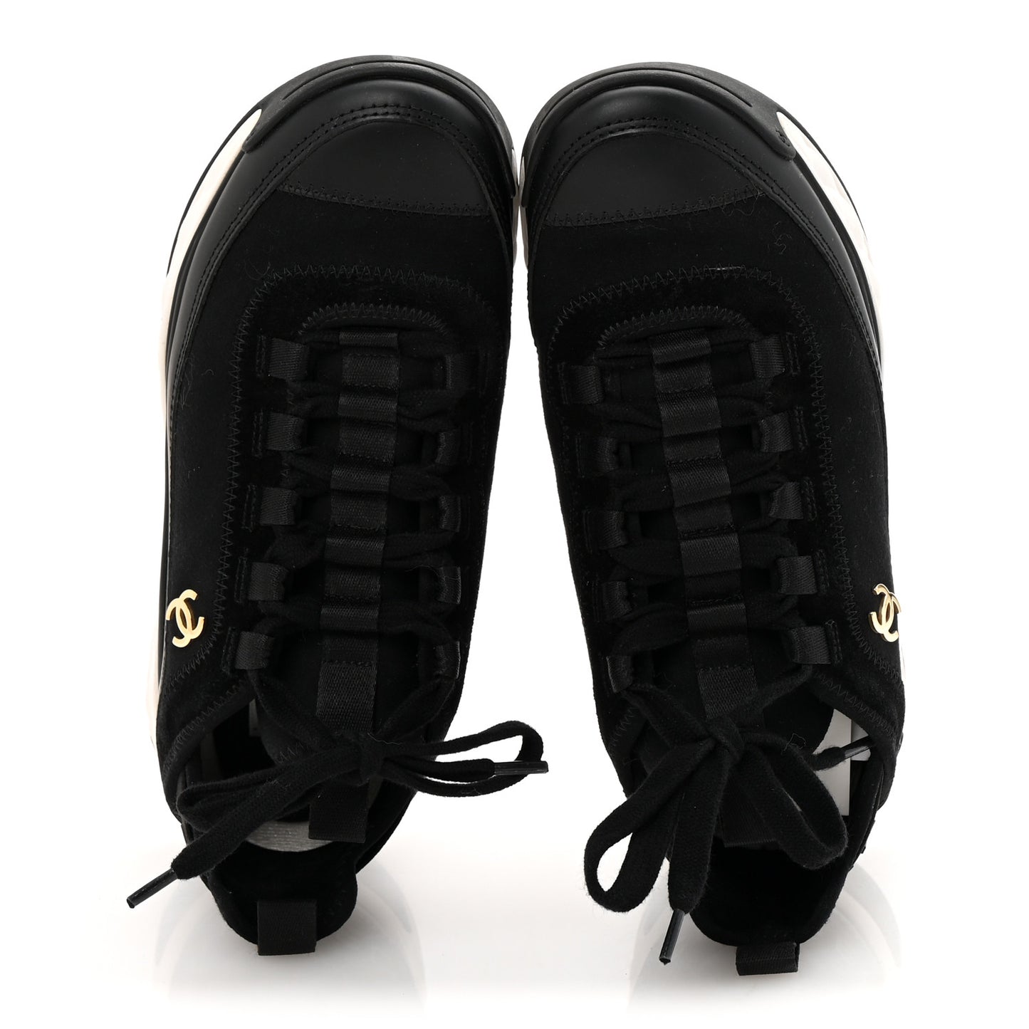 Velvet Calfskin Mixed Fibers CC Sneakers 36 Black