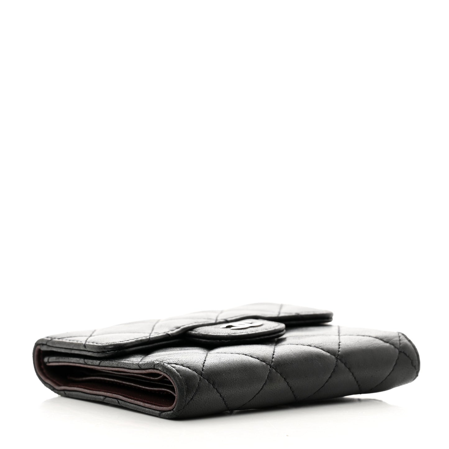 Lambskin Quilted Small Compact Wallet Black