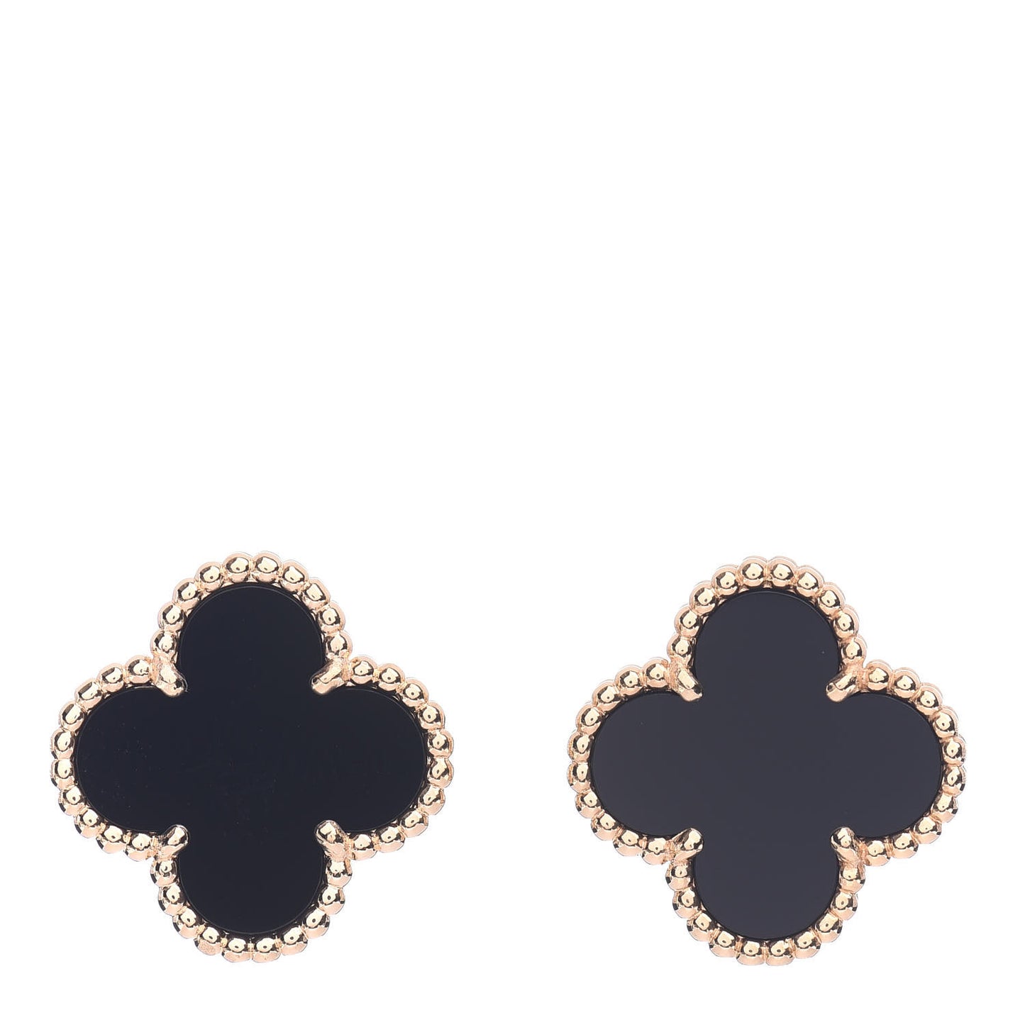 18K Yellow Gold Black Onyx Vintage Alhambra Earrings