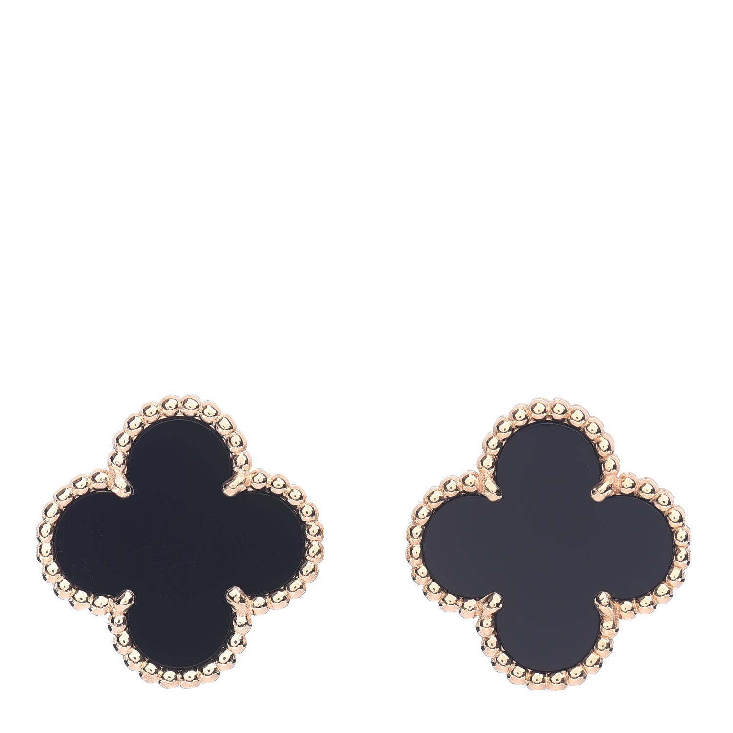 Van Cleef & Arpels 18K Yellow Gold Black Onyx Vintage Alhambra Earrings 1 of 5