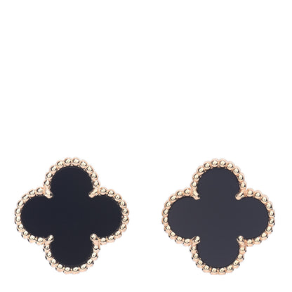 Van Cleef & Arpels 18K Yellow Gold Black Onyx Vintage Alhambra Earrings 1 of 5
