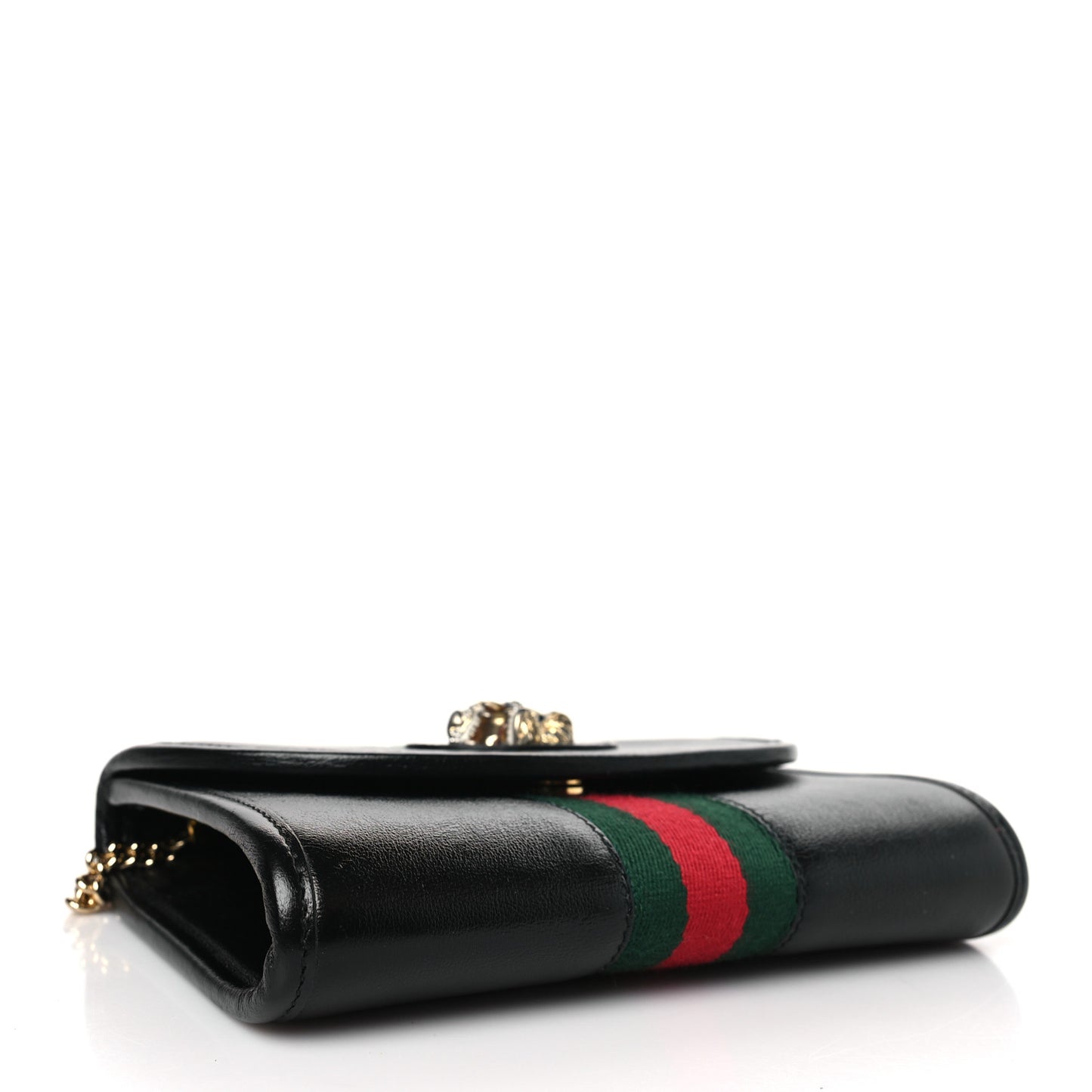 Textured Calfskin Web Mini Rajah Slim Flap Shoulder Bag Black