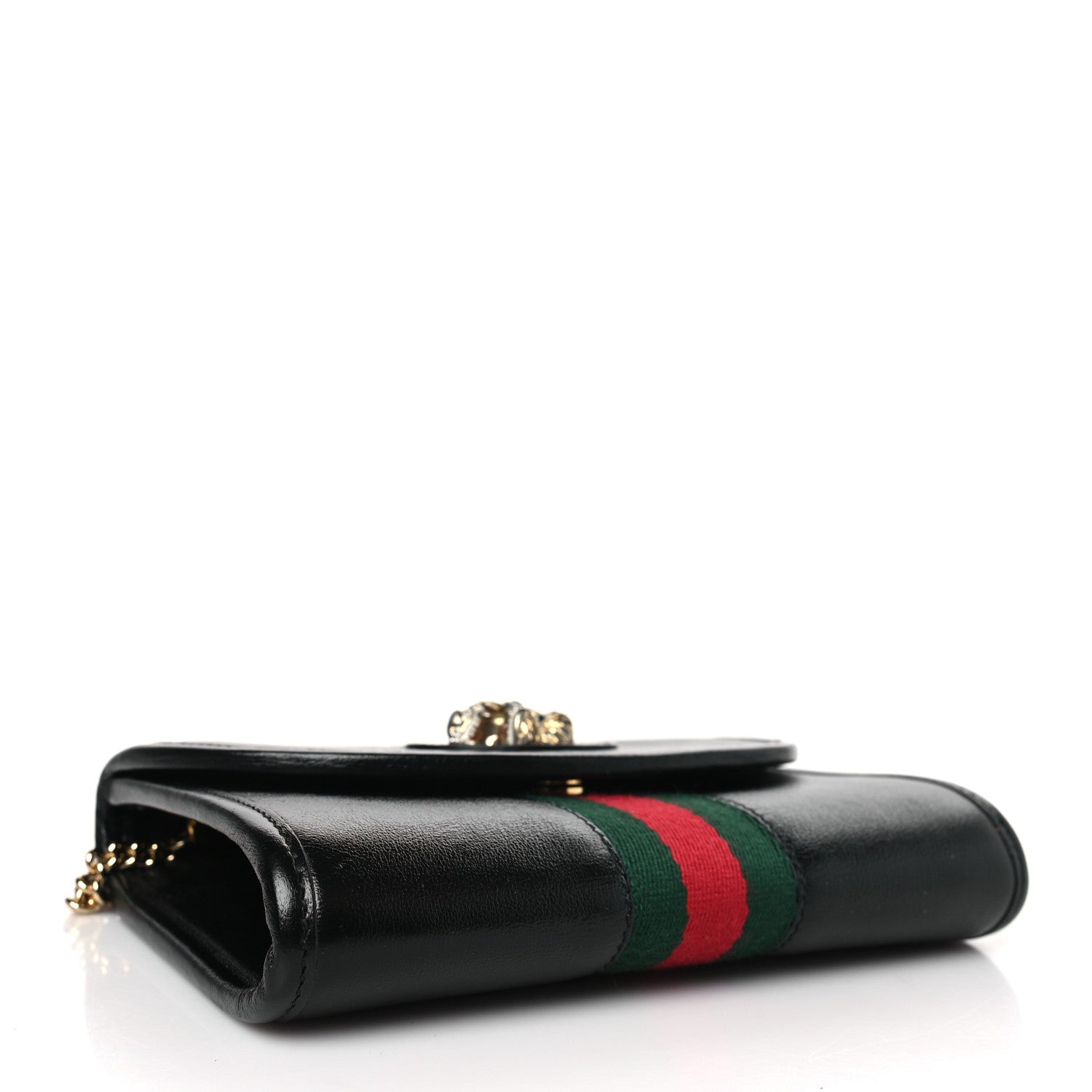 Gucci Textured Calfskin Web Mini Rajah Slim Flap Shoulder Bag Black 4 of 9