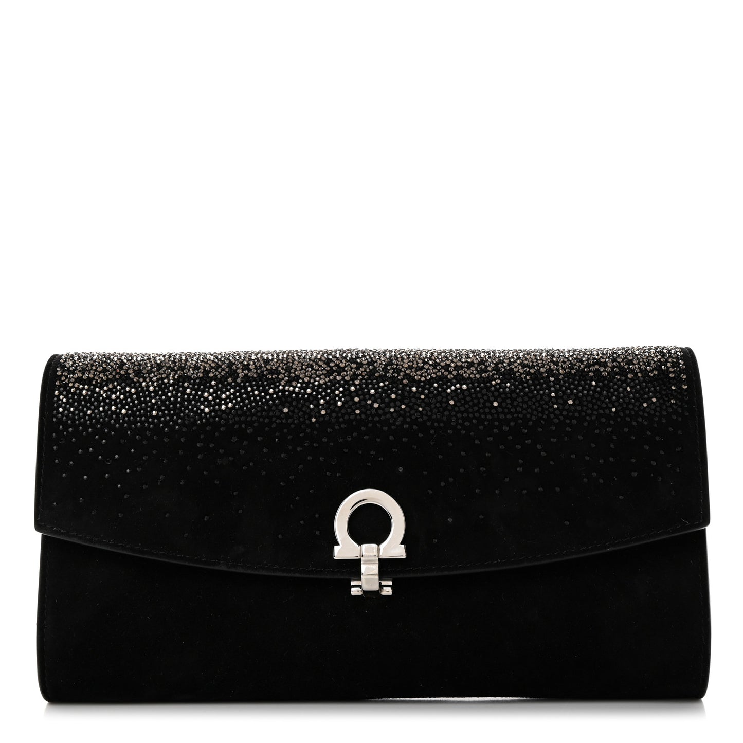Suede Crystal Gancini Wallet On Chain Black