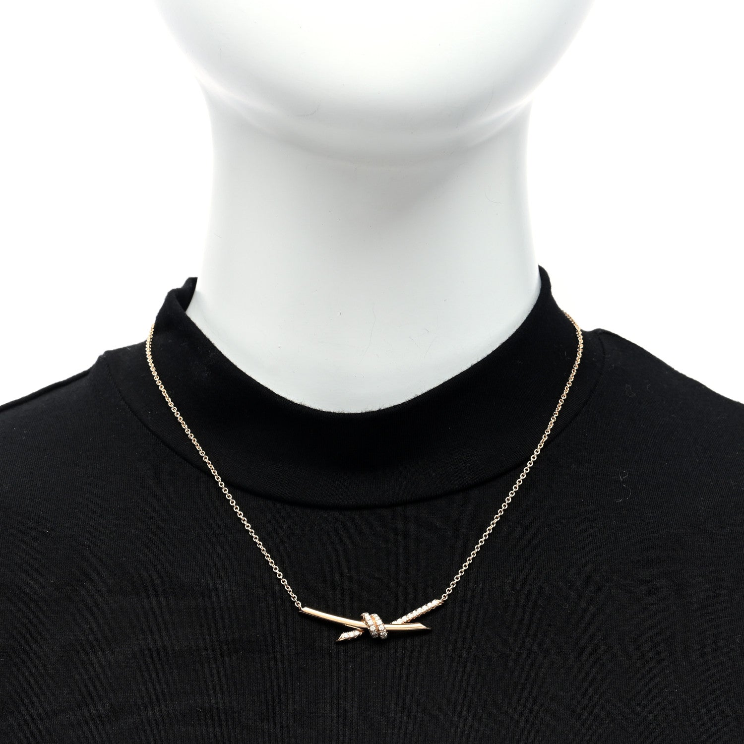 Tiffany 18K Rose Gold Diamond Knot Necklace 2 of 4