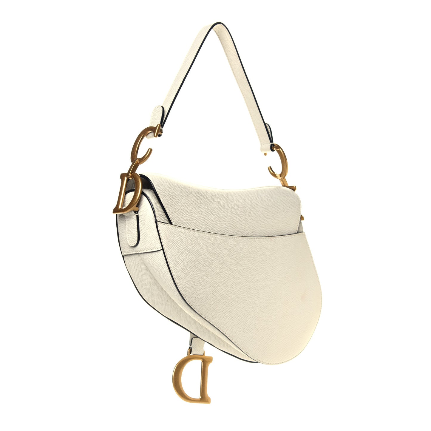 Grained Calfskin Saddle Bag White