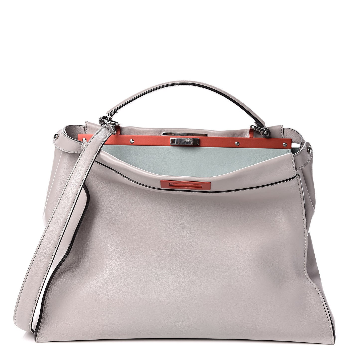 Vitello Dolce Shiny Nappa Large Peekaboo Iconic Satchel Grey
