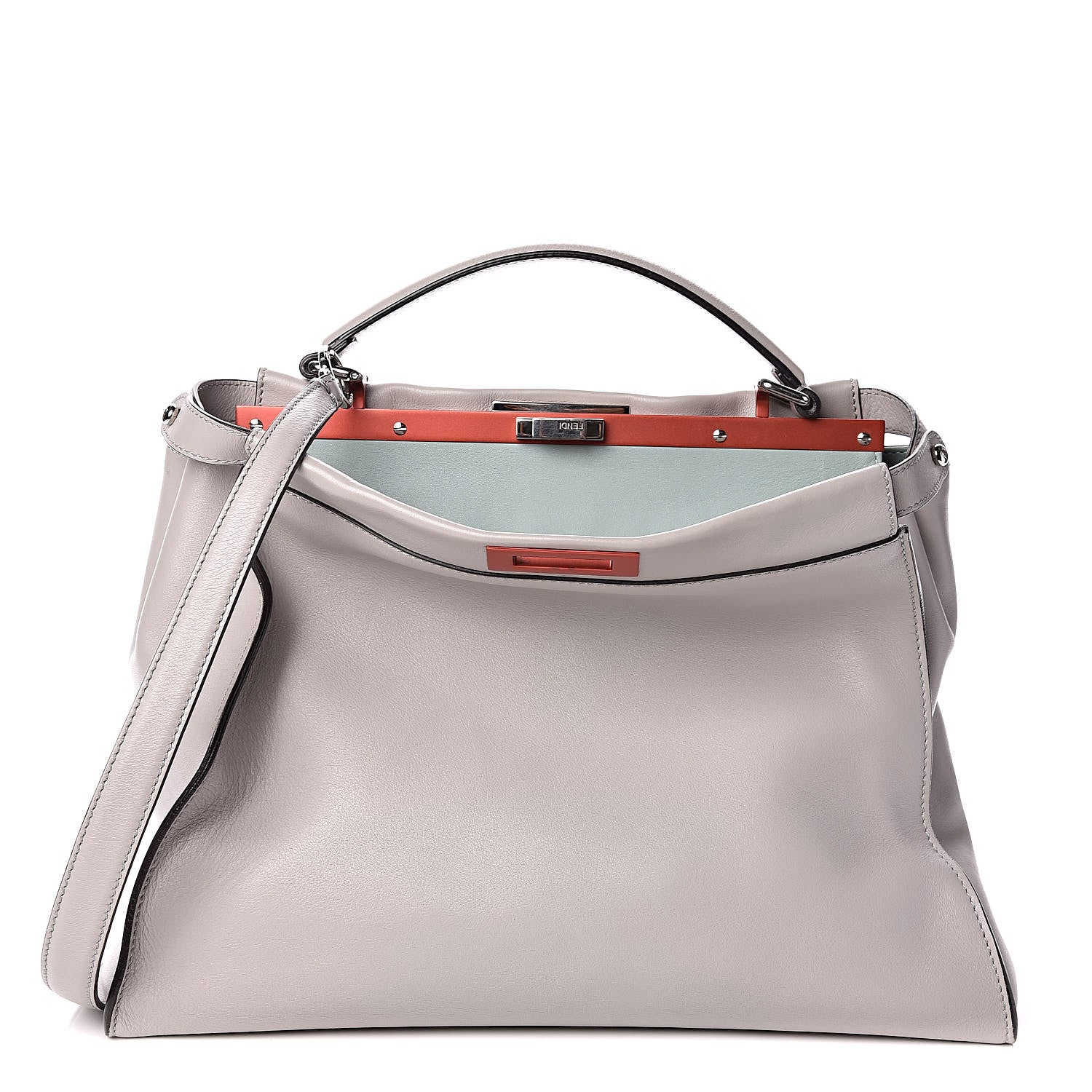 Fendi Vitello Dolce Shiny Nappa Large Peekaboo Iconic Satchel Grey 1 of 11