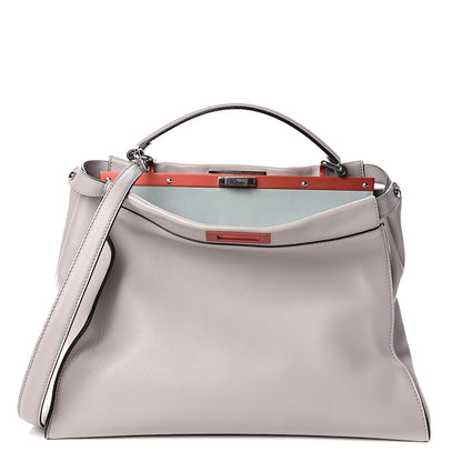 Fendi Vitello Dolce Shiny Nappa Large Peekaboo Iconic Satchel Grey 1 of 11