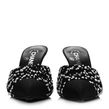 Chanel Tweed Pearl Mules 36 Black White 2 of 11