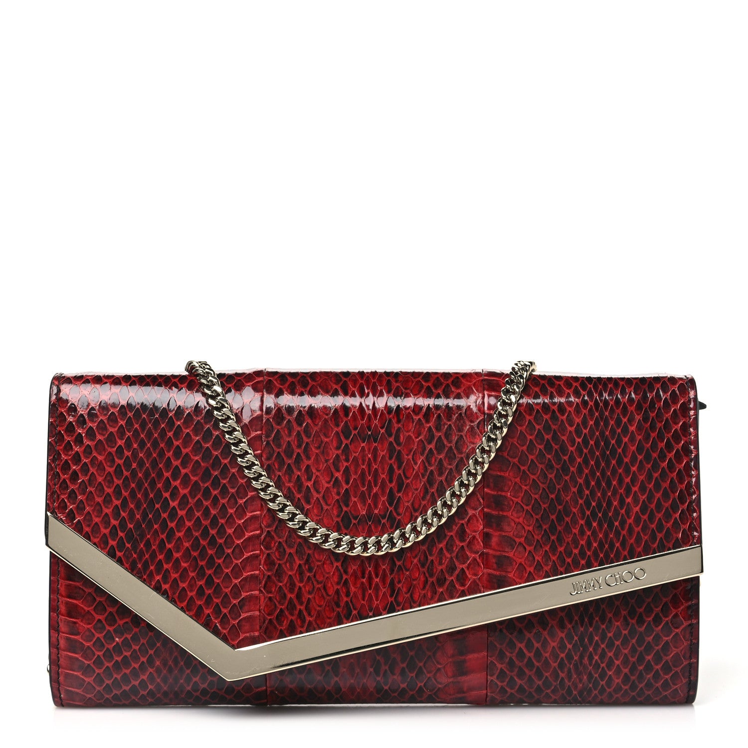 Jimmy Choo Snakeskin Embossed Wallet on Chain Red 1 of 9