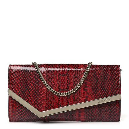 Jimmy Choo Snakeskin Embossed Wallet on Chain Red 1 of 9