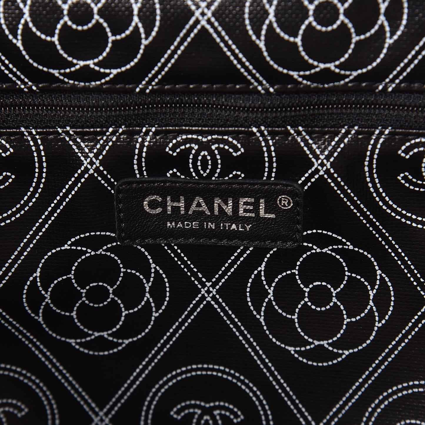 Coated Canvas Camellia Medium Shopping Tote Black Beige