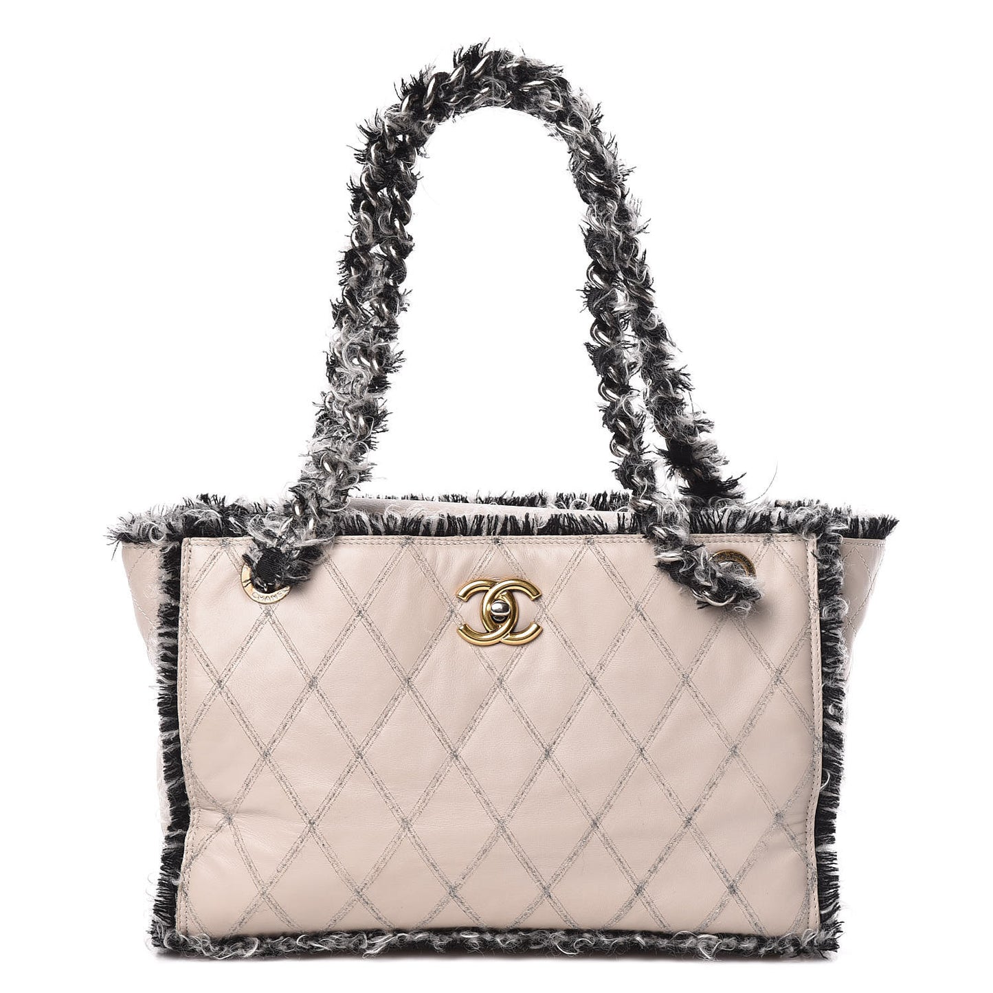 Tweed Calfskin Tweedy Shopping Tote Beige