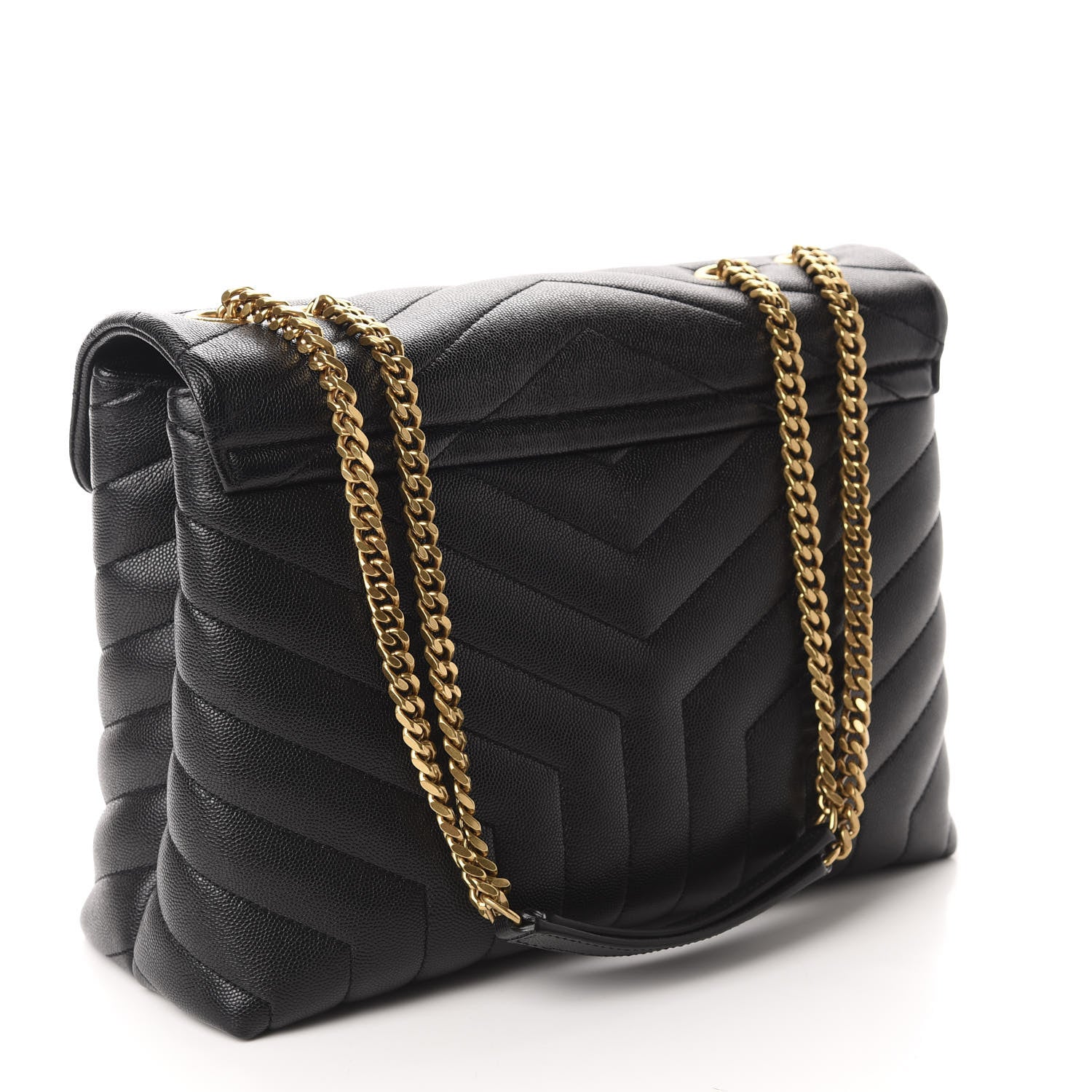 Saint Laurent Grain de Poudre Calfskin Y Quilted Monogram Medium Loulou Chain Satchel Black 3 of 11