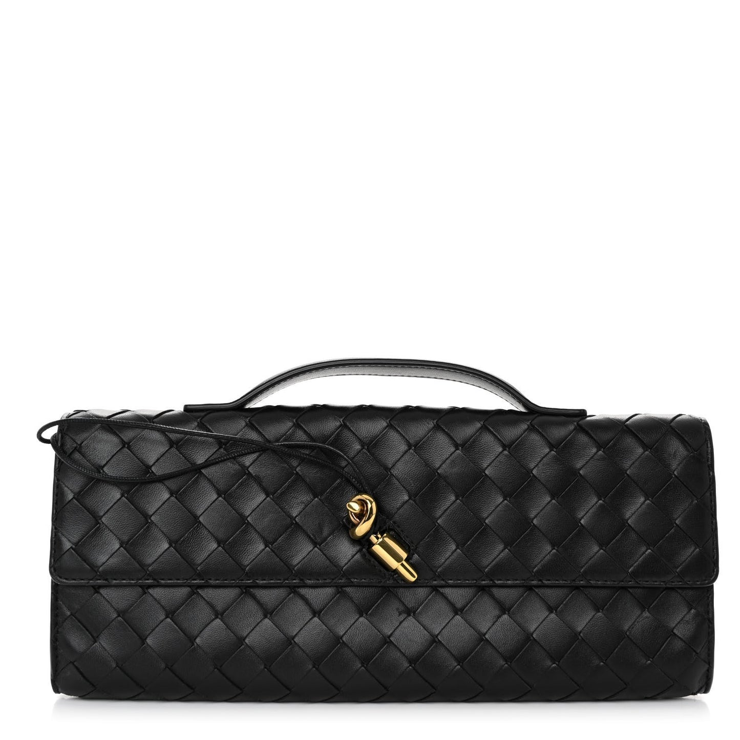 Nappa Intrecciato Long Andiamo Top Handle Clutch Black