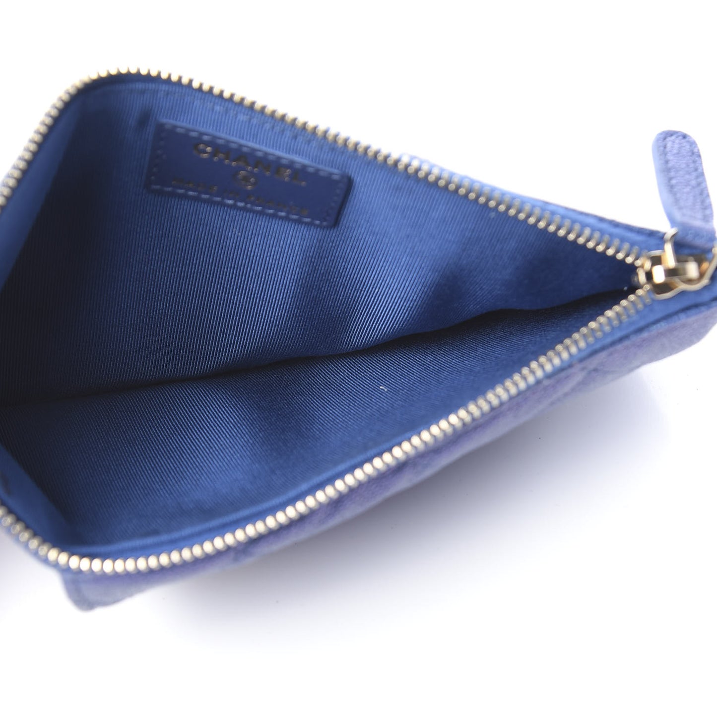 Iridescent Caviar Quilted Classic Flat Wallet Pouch Dark Blue