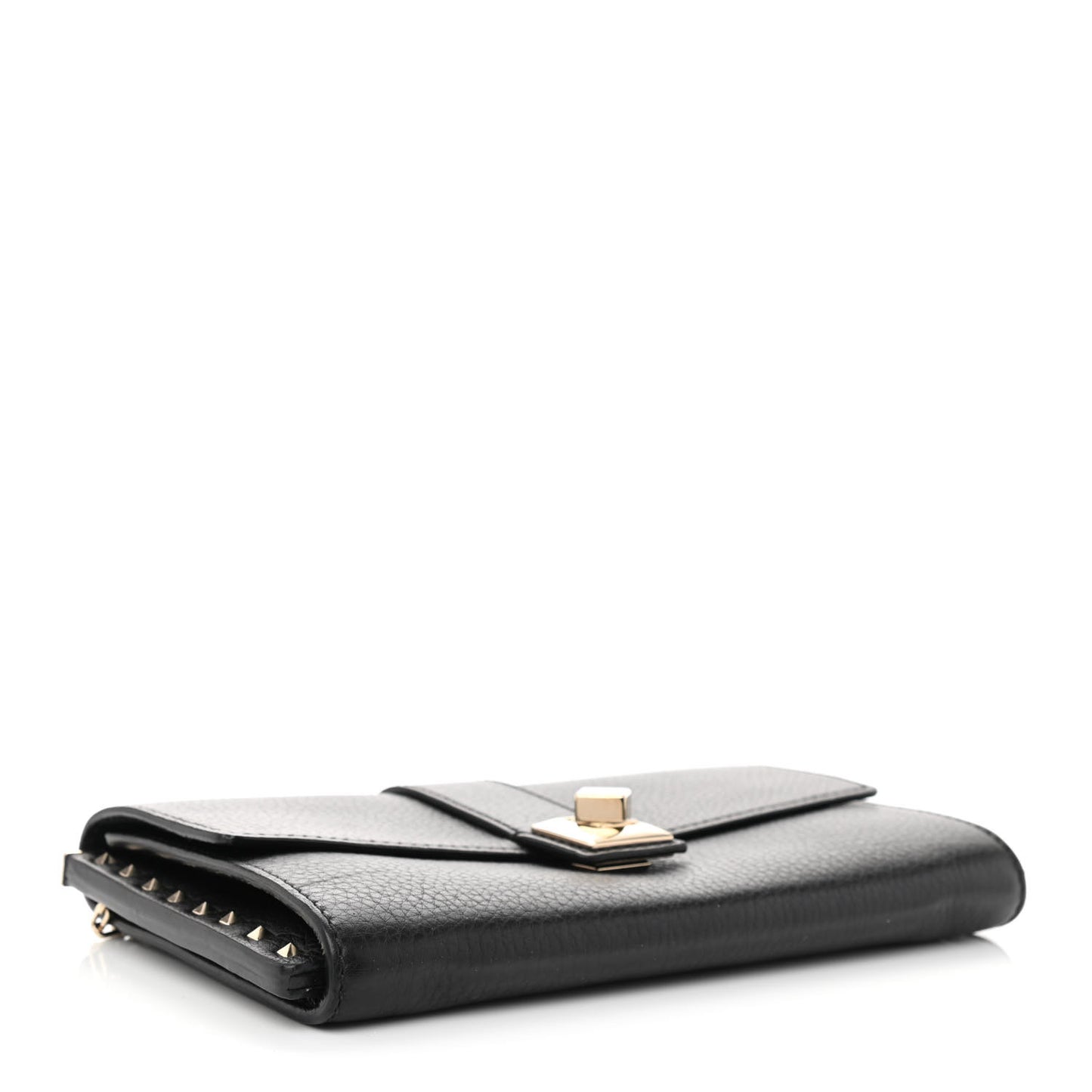 Pebbled Calfskin Rockstud Flap Chain Bag Black