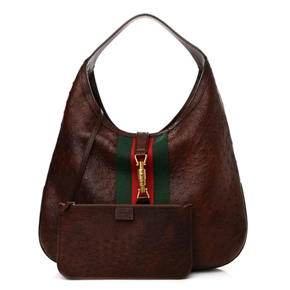 Gucci Soft Ostrich Web Large Jackie Hobo Dark Brown 1 of 11