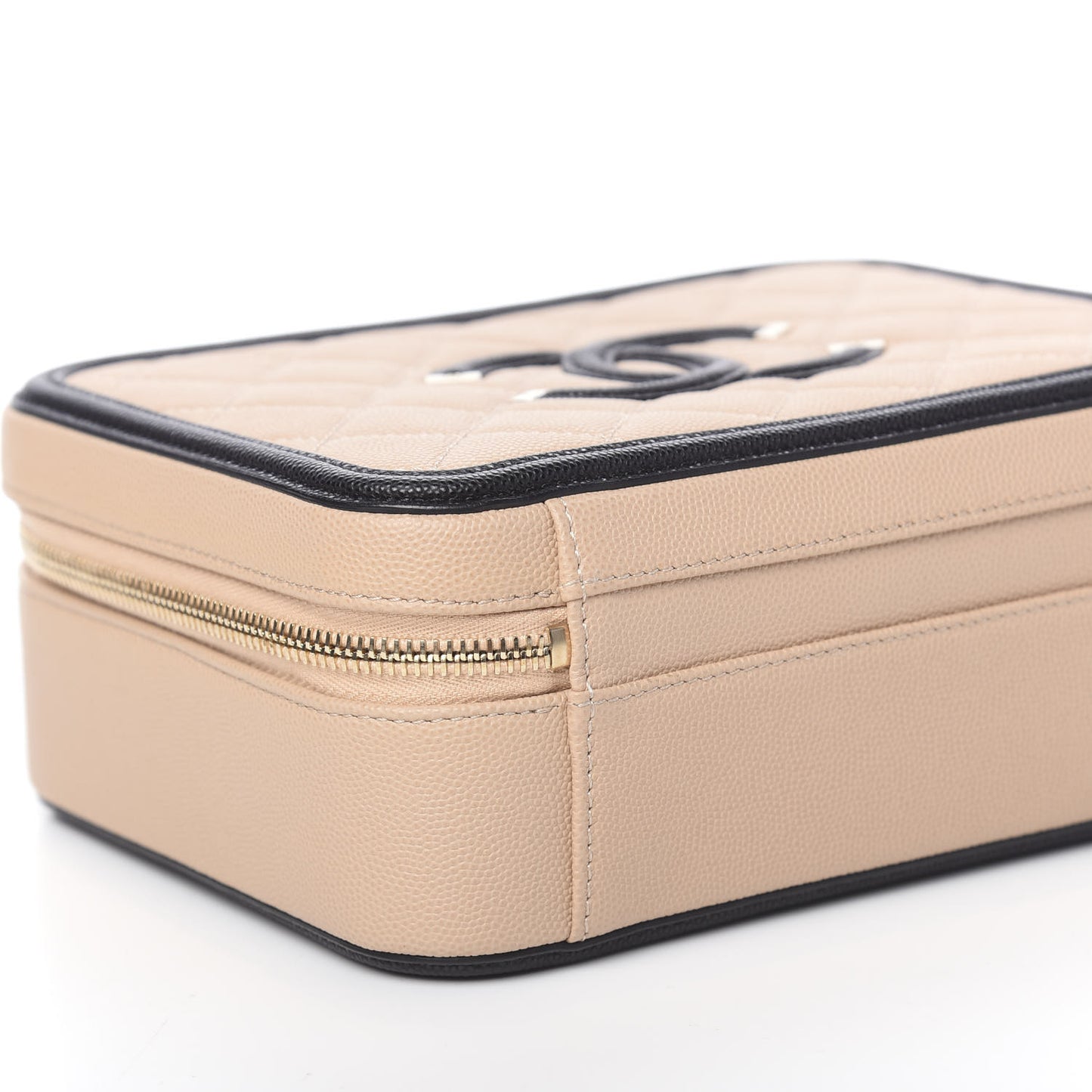 Caviar Quilted Medium CC Filigree Vanity Case Beige Black