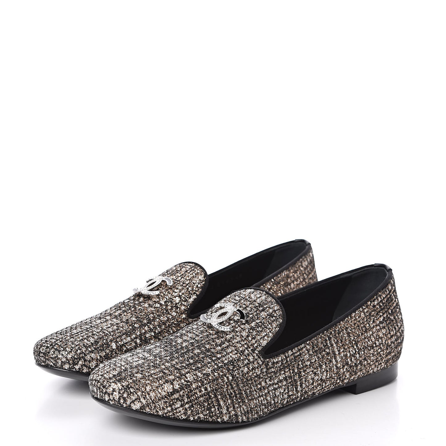 Fantasy Fabric Grosgrain CC Mocassin Loafers 37 Pink Black