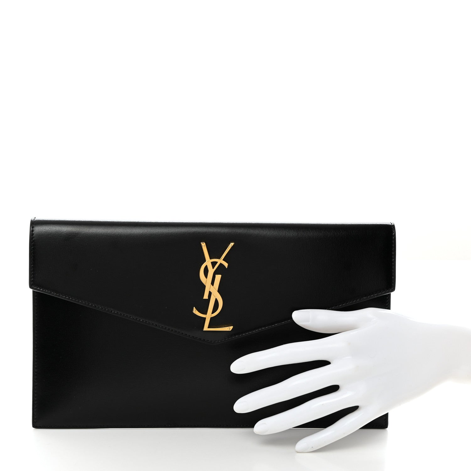 Saint Laurent Smooth Shiny Calfskin Monogram Uptown Pouch Black 2 of 7