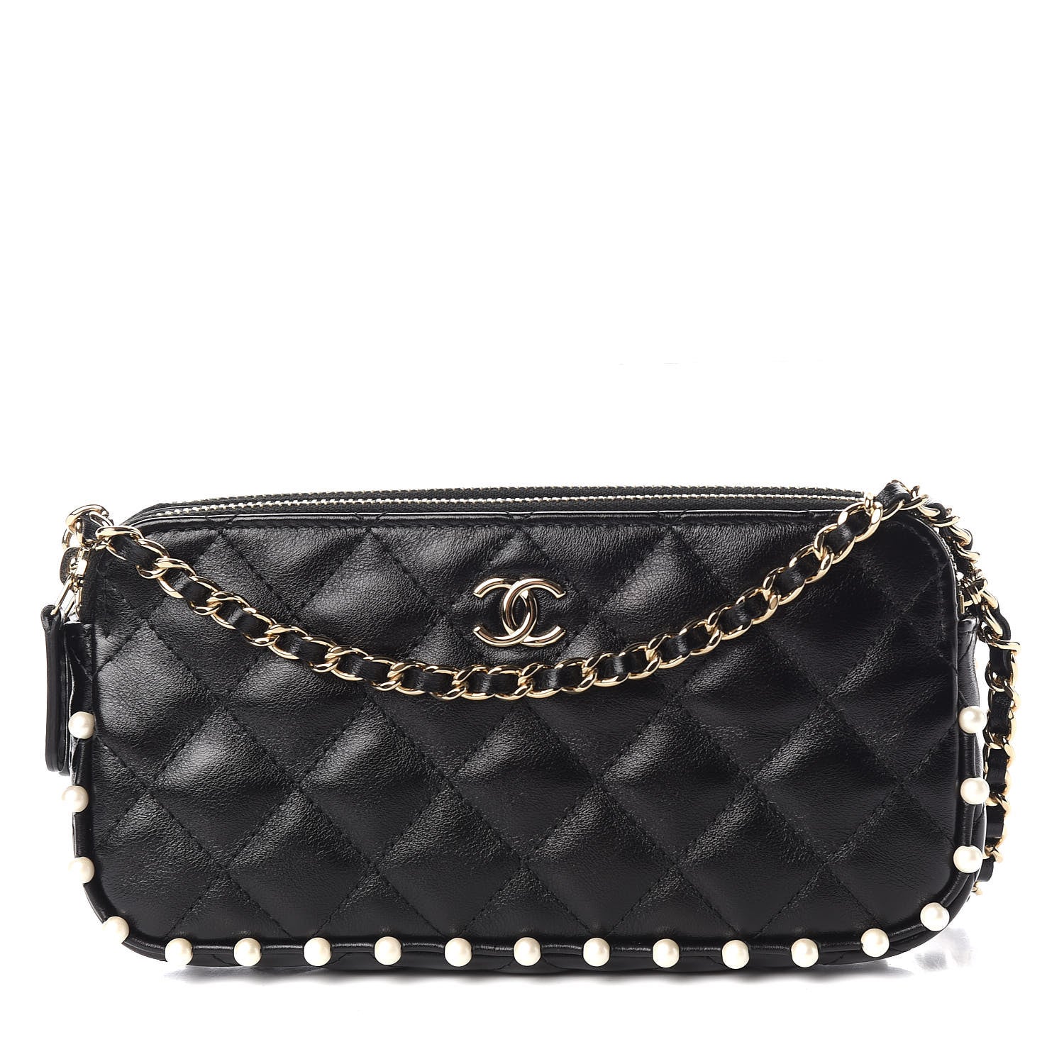 Chanel Calfskin Quilted Pearl Small Clutch With Chain Black 1 of 13