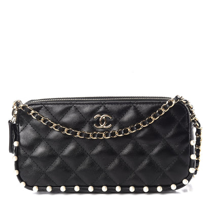 Chanel Calfskin Quilted Pearl Small Clutch With Chain Black 1 of 13