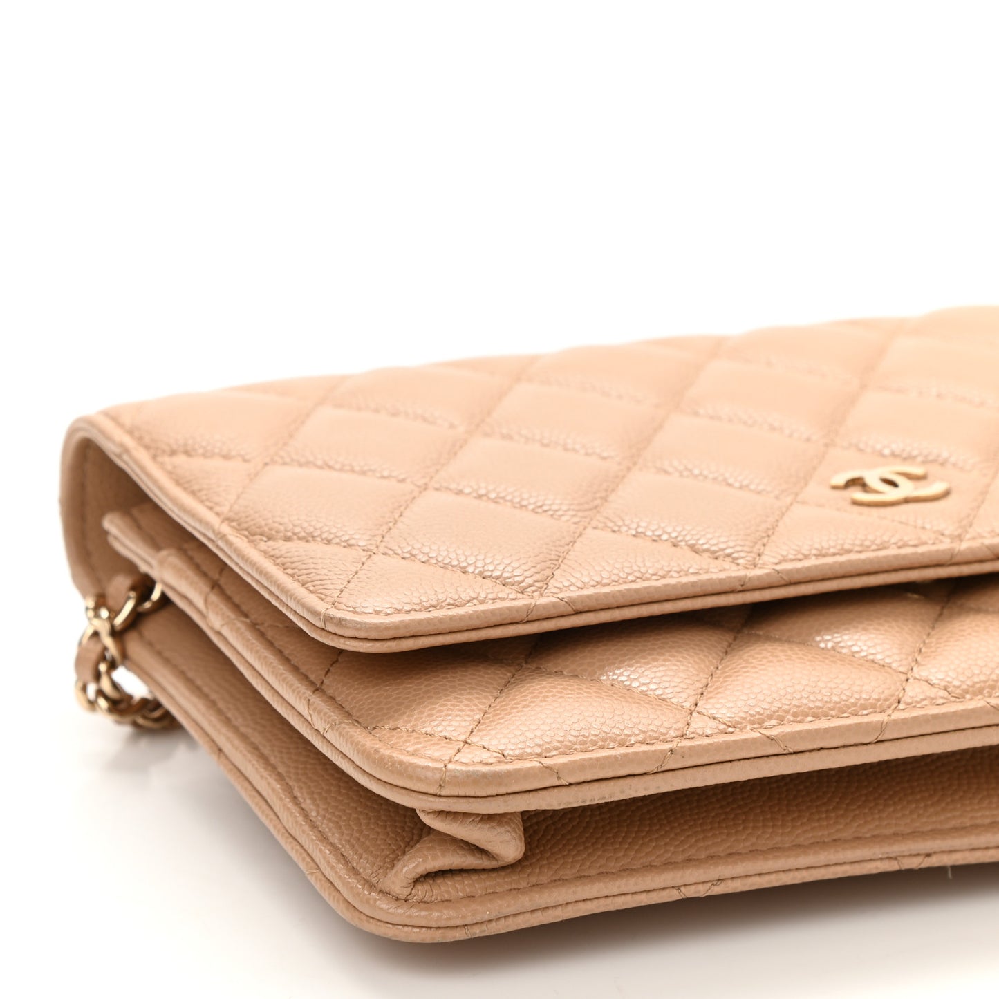 Caviar Quilted Wallet On Chain WOC Beige