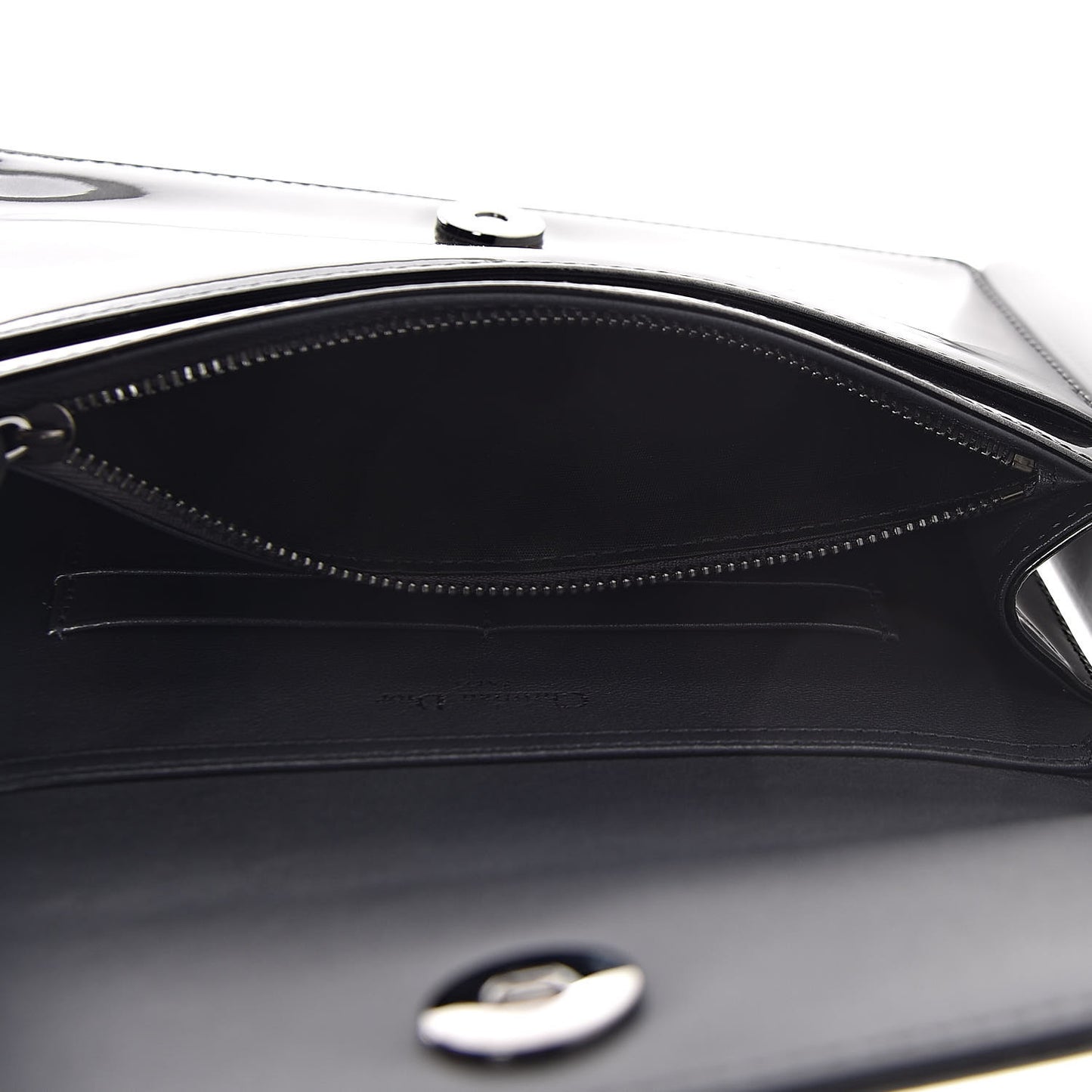 Metallic Patent Micro-Cannage Diorama Wallet on Chain Pouch Onyx Black