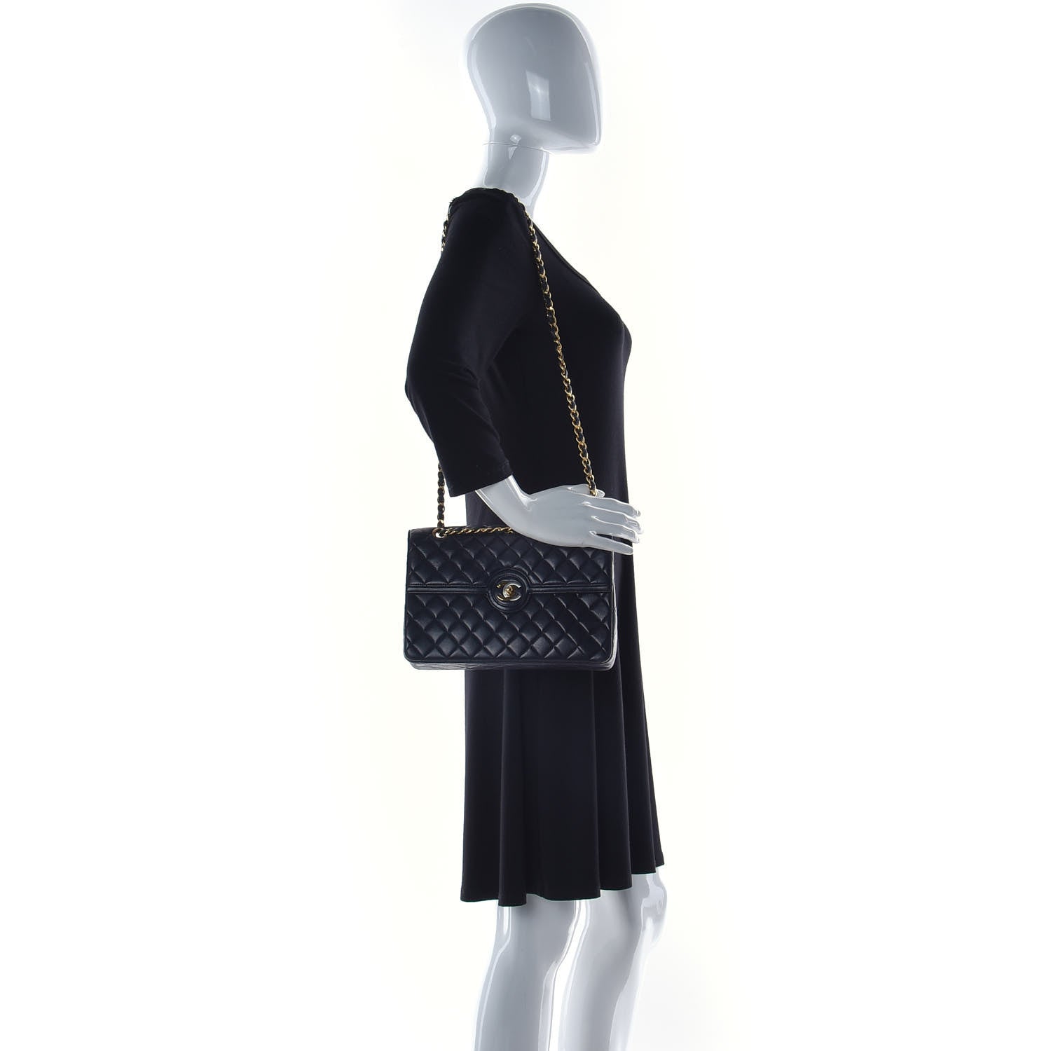 Chanel Lambskin Quilted Medium Single Flap Navy Blue 2 of 15