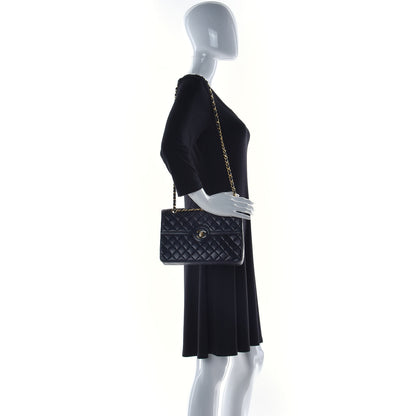 Chanel Lambskin Quilted Medium Single Flap Navy Blue 2 of 15