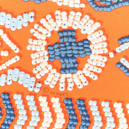 Hermes Silk Twill Kelly En Perles Giant Scarf 70 Orange Bleu Jean 2 of 3