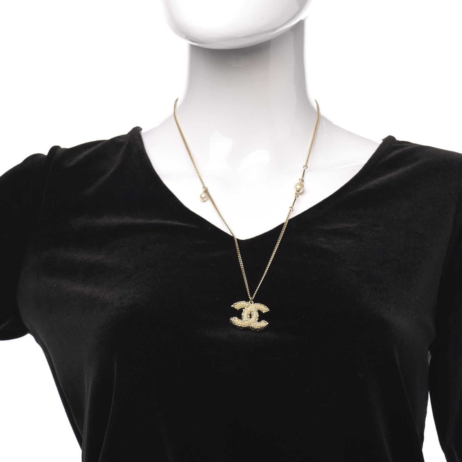 Chanel Crystal Pearl CC Pendant Necklace Gold 2 of 5