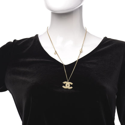 Chanel Crystal Pearl CC Pendant Necklace Gold 2 of 5