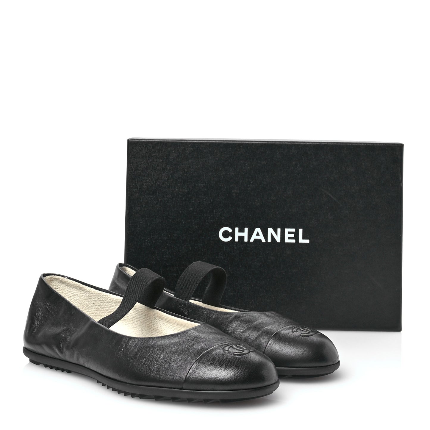 Lambskin Cap Toe CC Mary Jane Flats 40 Black