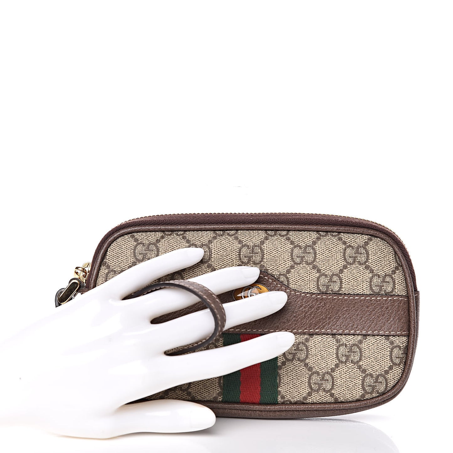GG Supreme Monogram Ophidia Phone Case Wristlet Brown