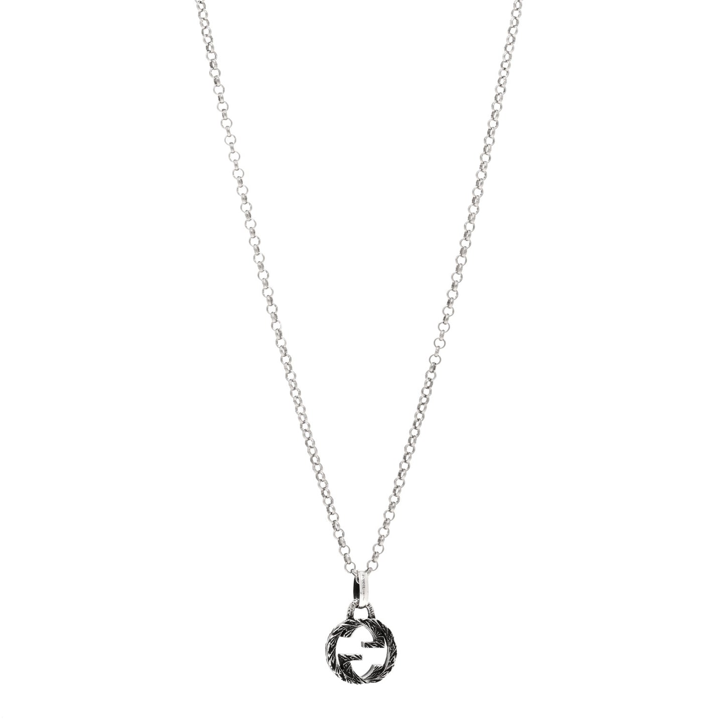 Sterling Silver Small Textured Interlocking G Pendant Necklace
