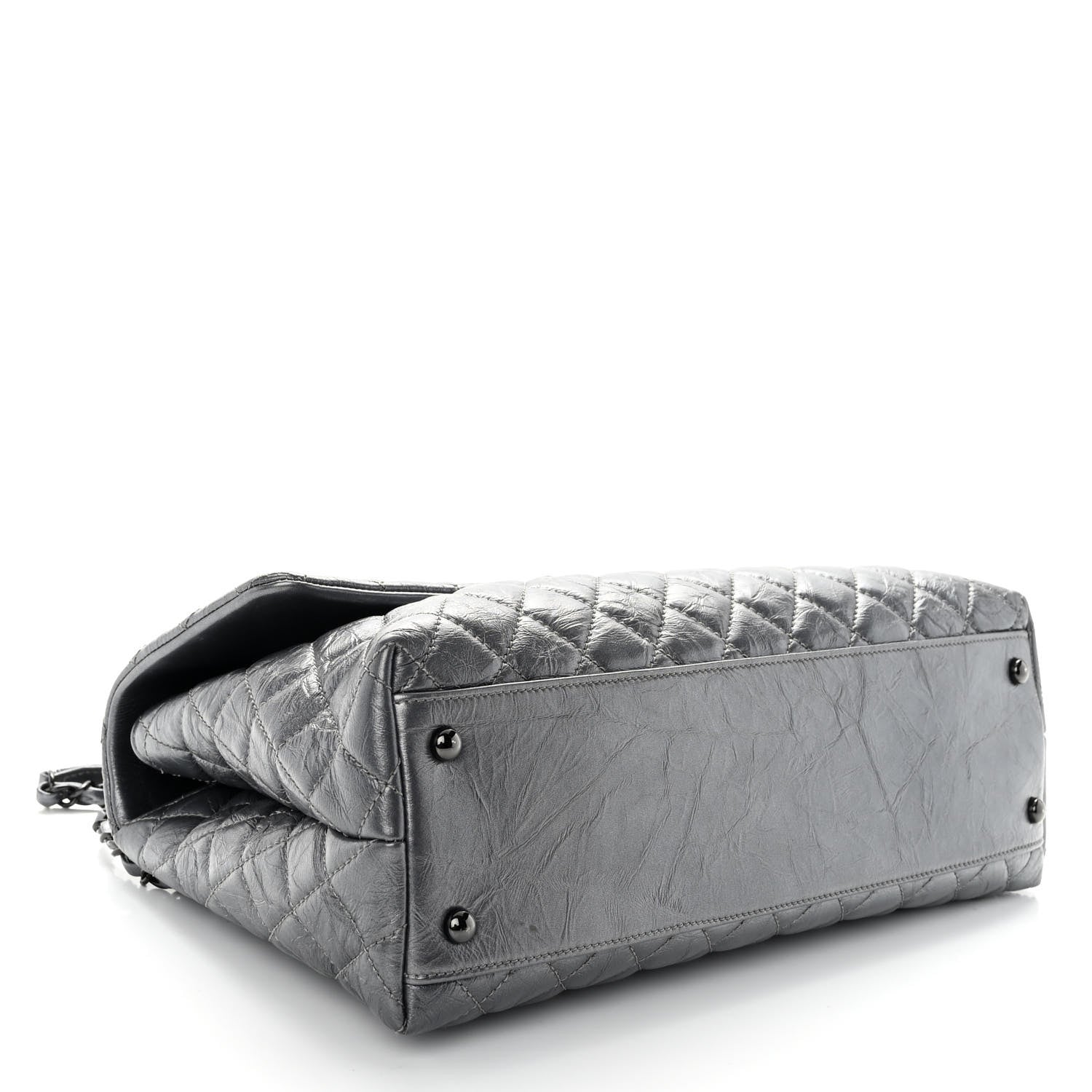 Chanel Metallic Aged Calfskin Quilted Medium Coco Handle Flap Charcoal 4 of 11