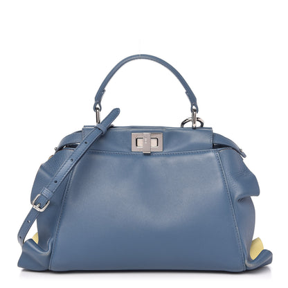 Fendi Nappa Bi-Color Mini Waves Peekaboo Iconic Satchel Ceruleo Banana 1 of 9