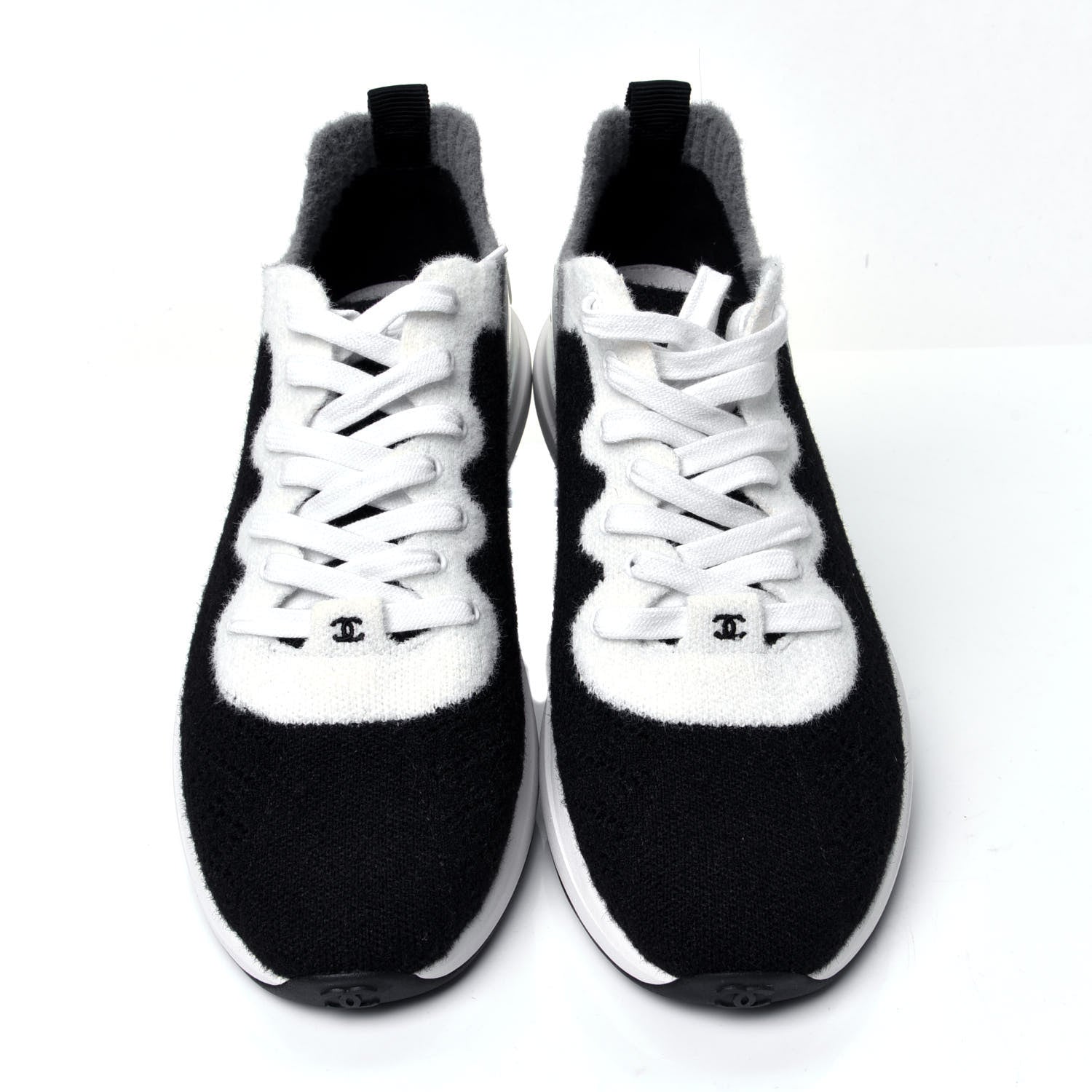 Chanel Fabric Mens CC Sneakers 44 Black White Grey 5 of 10